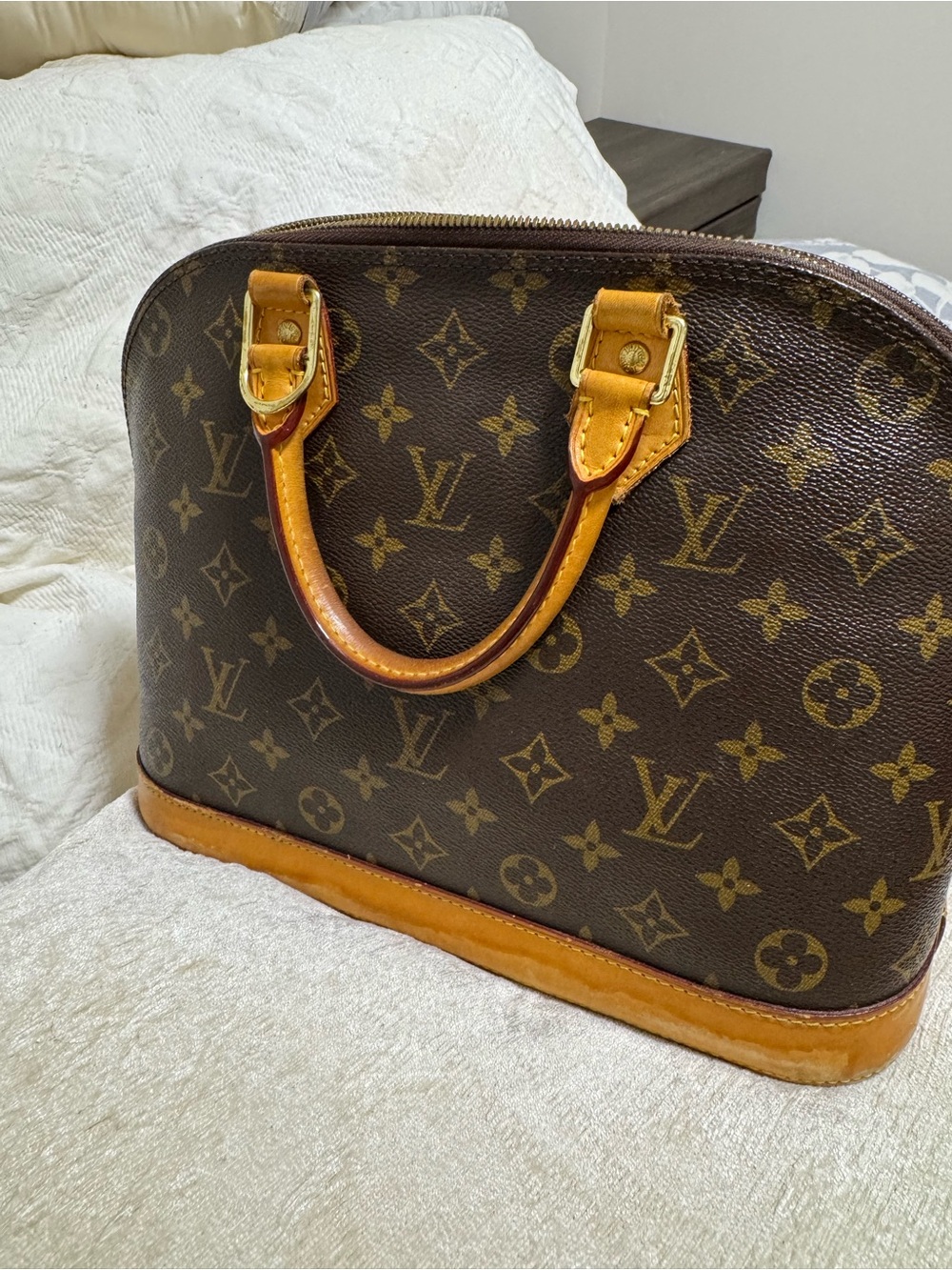 Louis Vuitton Monogram Alma Tote in Brown with Tan Trim